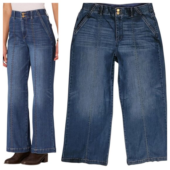 Democracy Skyrise Ab Solution Wide Leg High Rise Jeans Center Front Seam Sz 14 - Picture 2 of 10